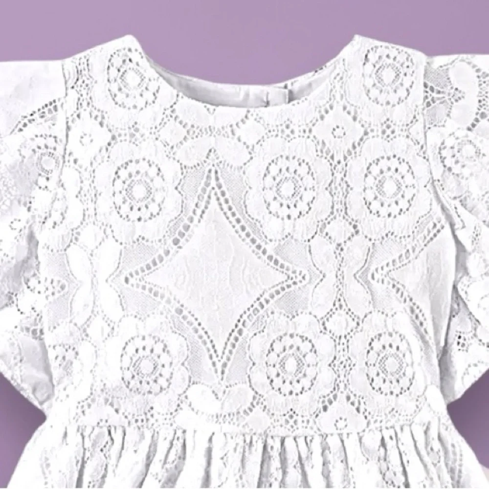 Carter's Flutter Short Sleeve Lined Lace Dress Youth Girls Size 6 Small